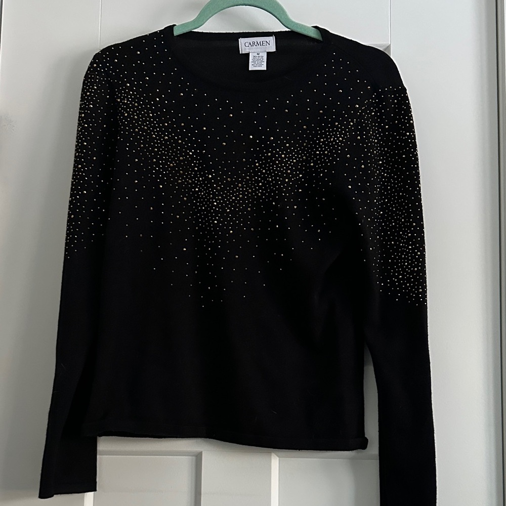 Carmen Elegant Black Studded Long Sleeve Top